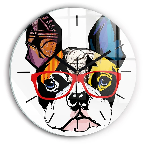 Wanduhr rund mit motiv Französische Bulldogge mit Brille