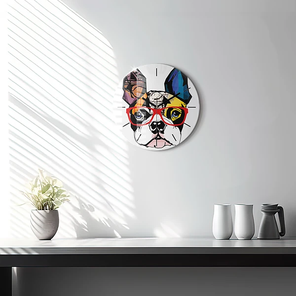 Wanduhr rund mit motiv Französische Bulldogge mit Brille