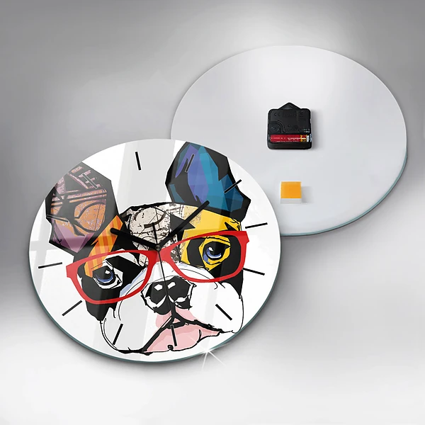 Wanduhr rund mit motiv Französische Bulldogge mit Brille