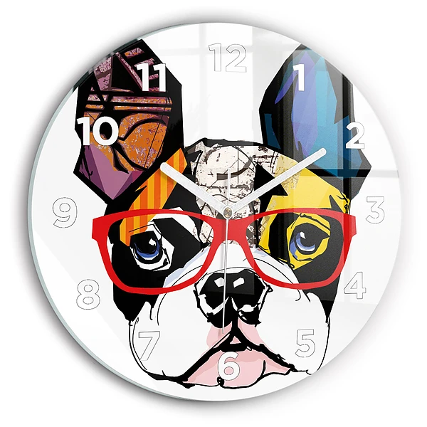 Wanduhr rund mit motiv Französische Bulldogge mit Brille