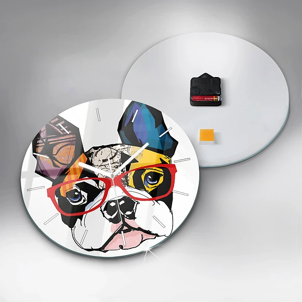 Wanduhr rund mit motiv Französische Bulldogge mit Brille