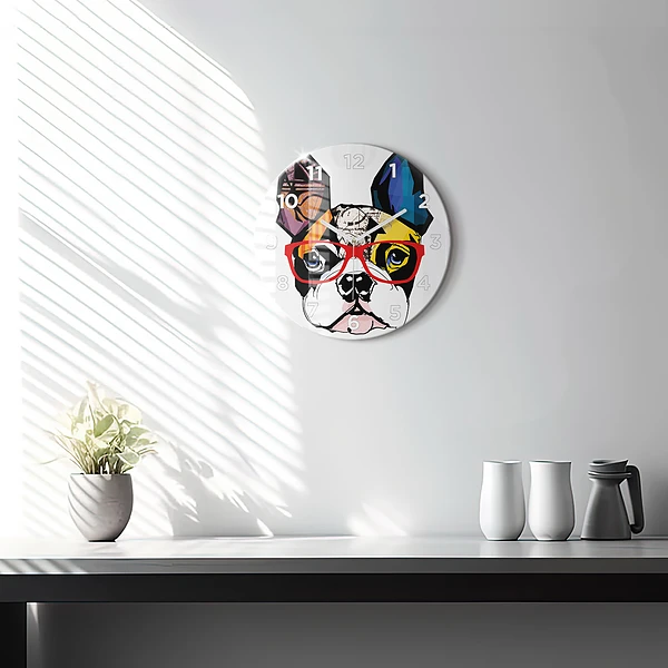 Wanduhr rund mit motiv Französische Bulldogge mit Brille