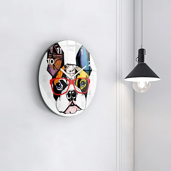 Wanduhr rund mit motiv Französische Bulldogge mit Brille