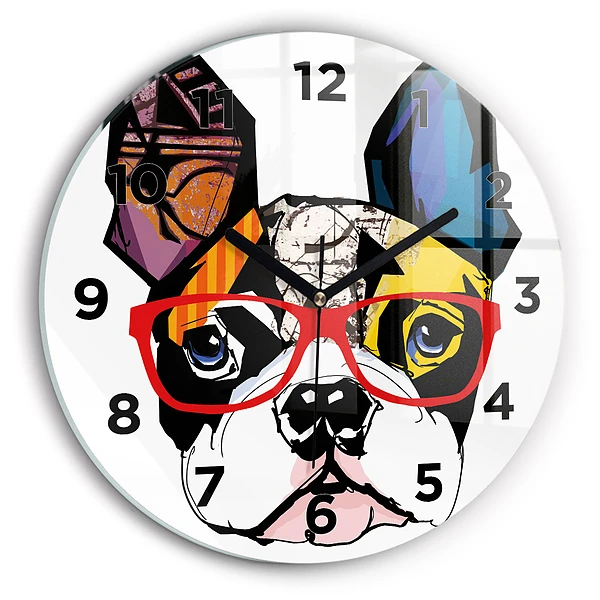 Wanduhr rund mit motiv Französische Bulldogge mit Brille