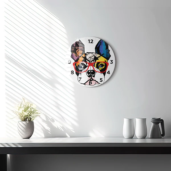 Wanduhr rund mit motiv Französische Bulldogge mit Brille