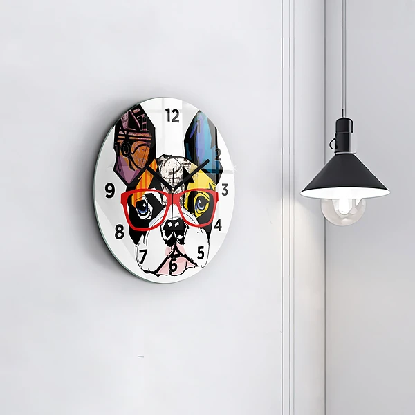Wanduhr rund mit motiv Französische Bulldogge mit Brille