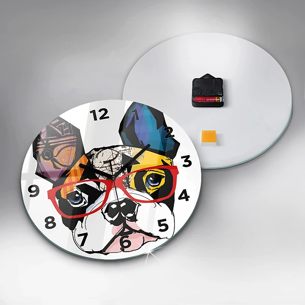 Wanduhr rund mit motiv Französische Bulldogge mit Brille