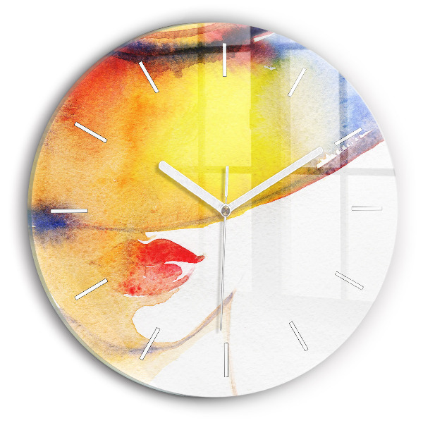 Wanduhr rund mit motiv Frau mit Hut