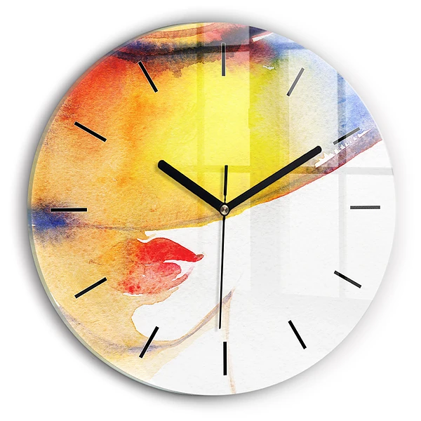 Wanduhr rund mit motiv Frau mit Hut
