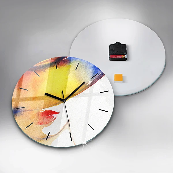 Wanduhr rund mit motiv Frau mit Hut