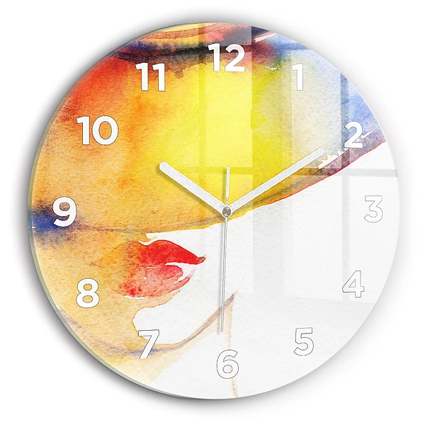 Wanduhr rund mit motiv Frau mit Hut