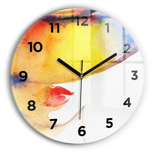 Wanduhr rund mit motiv Frau mit Hut