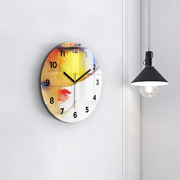 Wanduhr rund mit motiv Frau mit Hut