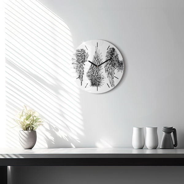 Wanduhr glas rund Flügel eines Engels