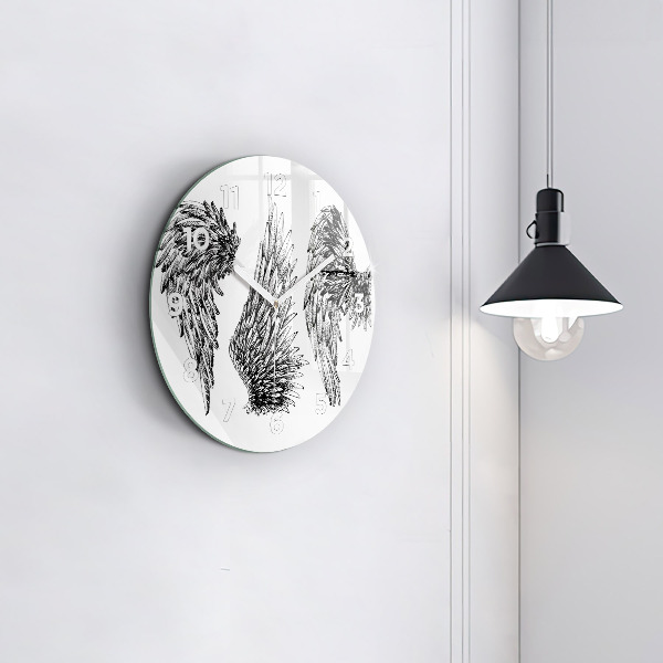 Wanduhr glas rund Flügel eines Engels