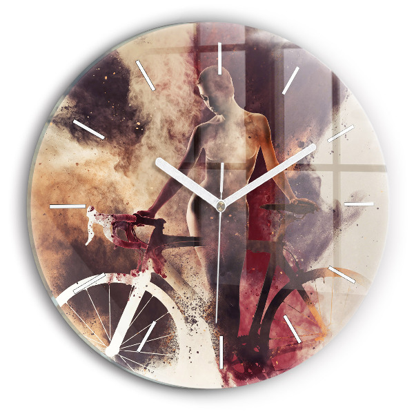 Wanduhr rund mit motiv Frau und Fahrrad