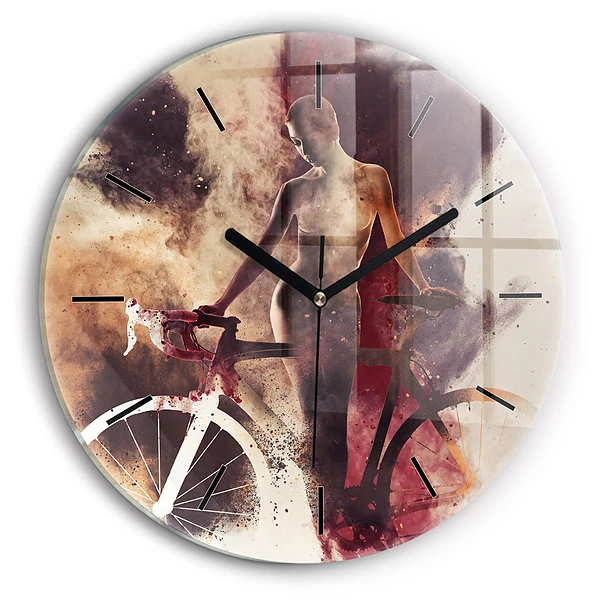 Wanduhr rund mit motiv Frau und Fahrrad