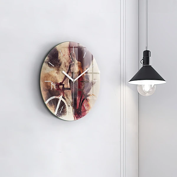 Wanduhr rund mit motiv Frau und Fahrrad