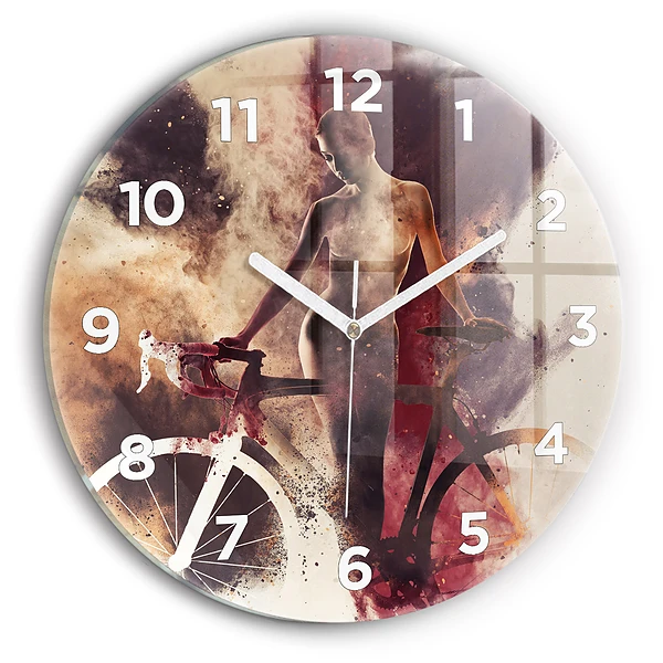 Wanduhr rund mit motiv Frau und Fahrrad