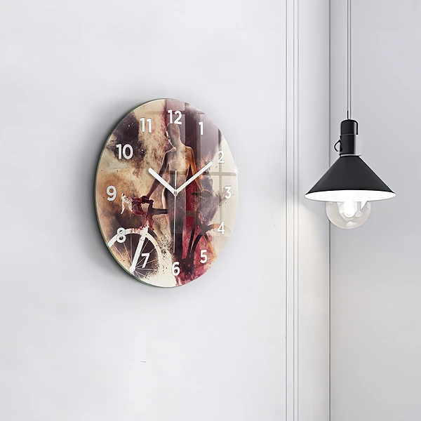 Wanduhr rund mit motiv Frau und Fahrrad