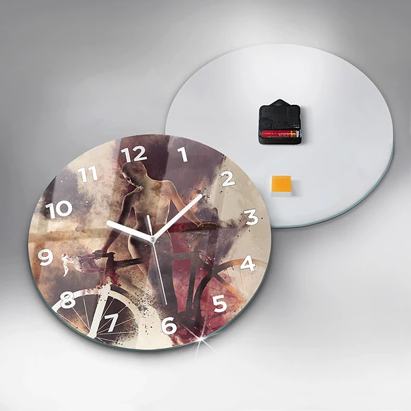 Wanduhr rund mit motiv Frau und Fahrrad