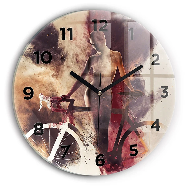 Wanduhr rund mit motiv Frau und Fahrrad