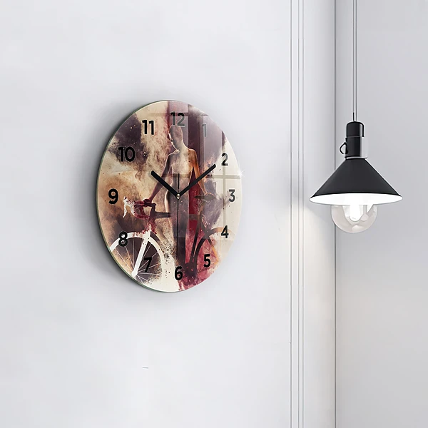 Wanduhr rund mit motiv Frau und Fahrrad