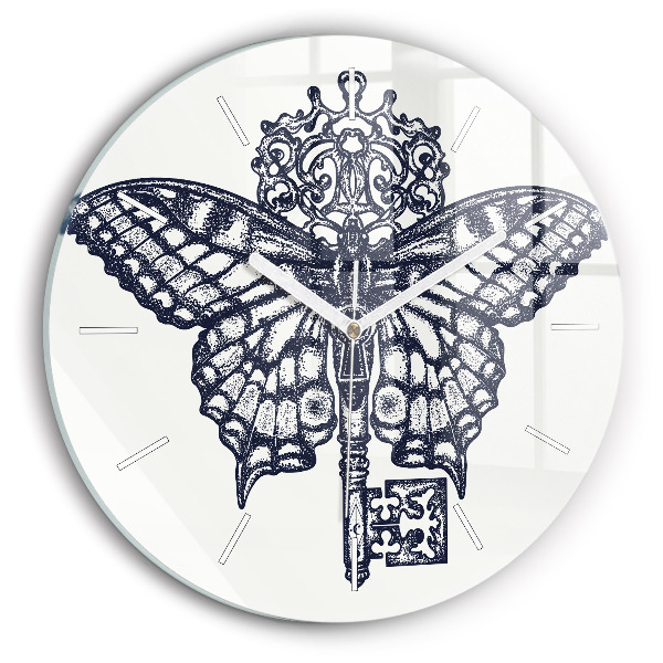 Wanduhr rund Schmetterling und Schlüssel - Boho-Stil