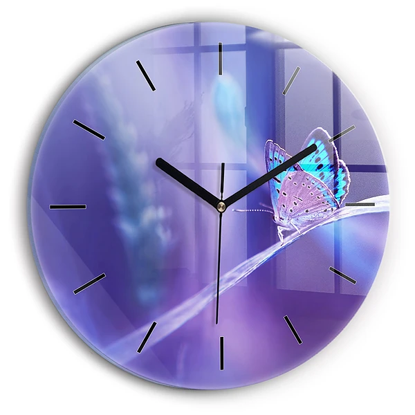 Wanduhr rund Schmetterling auf Gras