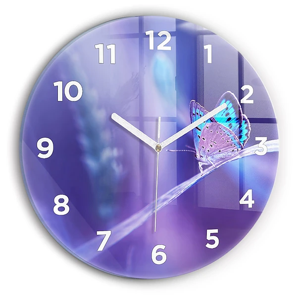 Wanduhr rund Schmetterling auf Gras