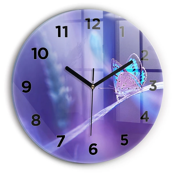 Wanduhr rund Schmetterling auf Gras