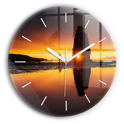 Wanduhr glas rund Läufer und Sonnenuntergang