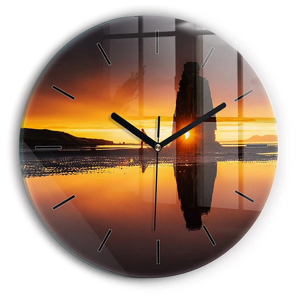 Wanduhr glas rund Läufer und Sonnenuntergang
