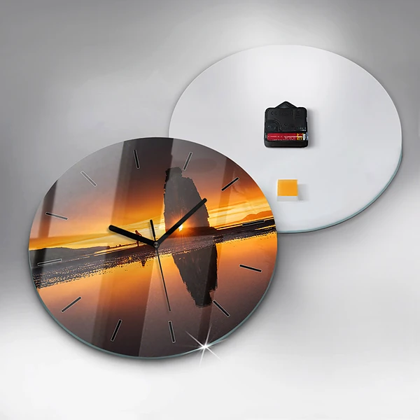 Wanduhr glas rund Läufer und Sonnenuntergang