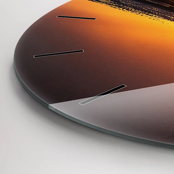 Wanduhr glas rund Läufer und Sonnenuntergang