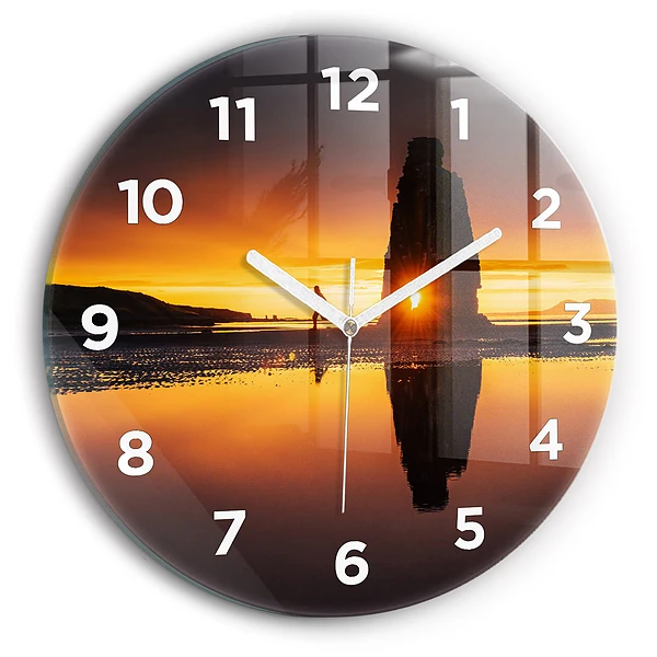 Wanduhr glas rund Läufer und Sonnenuntergang