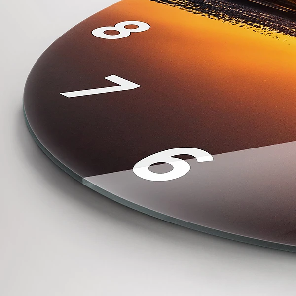 Wanduhr glas rund Läufer und Sonnenuntergang