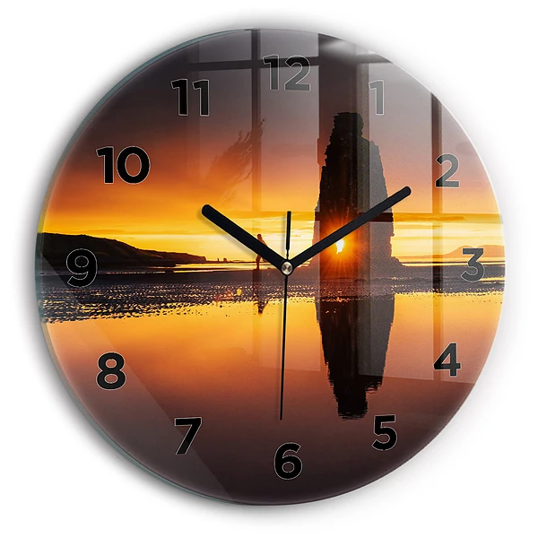Wanduhr glas rund Läufer und Sonnenuntergang