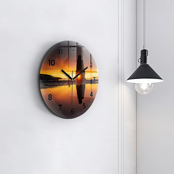 Wanduhr glas rund Läufer und Sonnenuntergang