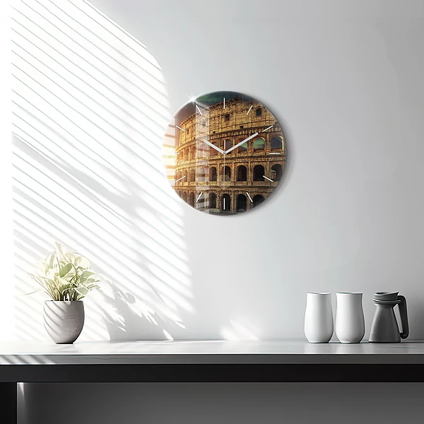 Wanduhr glas rund Römisches Kolosseum
