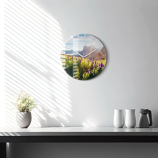 Wanduhr rund Lavendelwiese