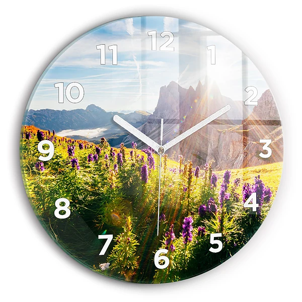 Wanduhr rund Lavendelwiese