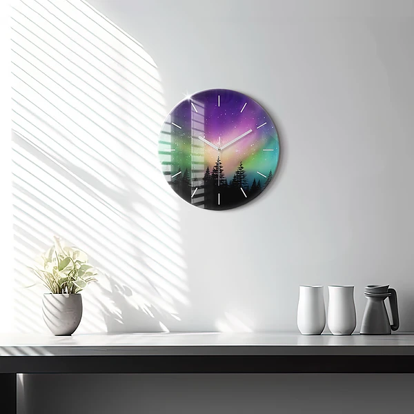 Wanduhr rund Aurora Borealis