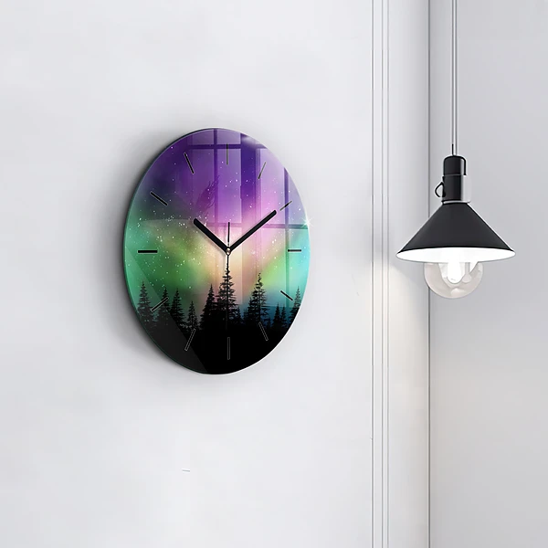 Wanduhr rund Aurora Borealis