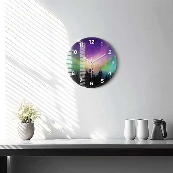Wanduhr rund Aurora Borealis