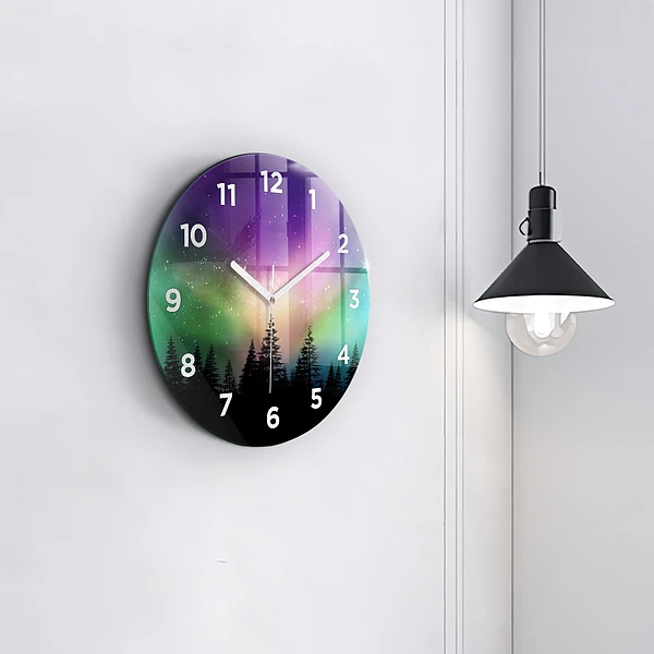 Wanduhr rund Aurora Borealis