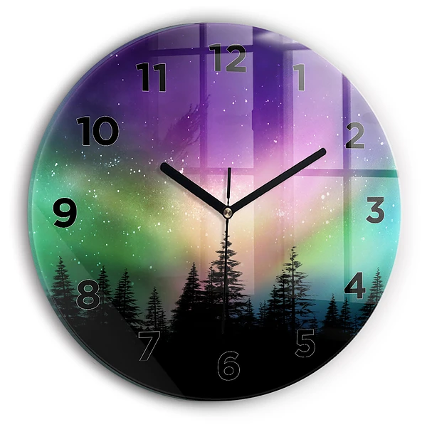 Wanduhr rund Aurora Borealis