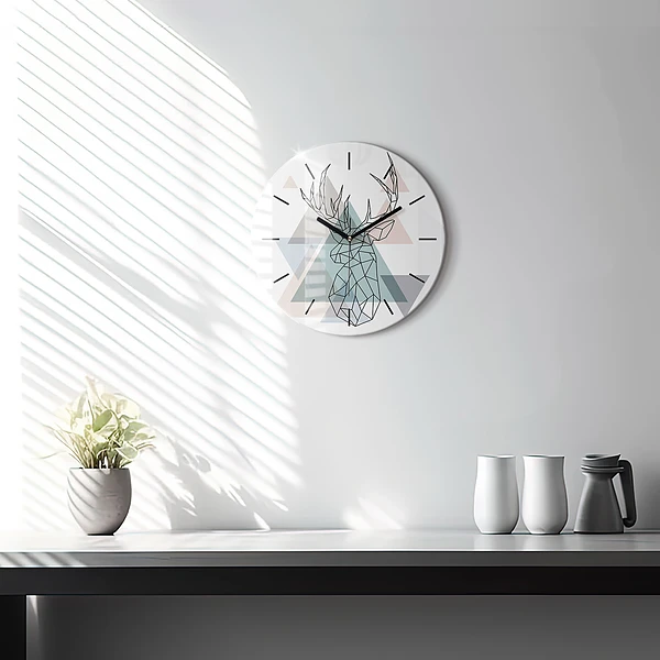 Wanduhr glas rund Rentier skandinavischer Stil