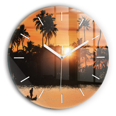 Wanduhr glas rund Sonnenuntergang Palmen Urlaub