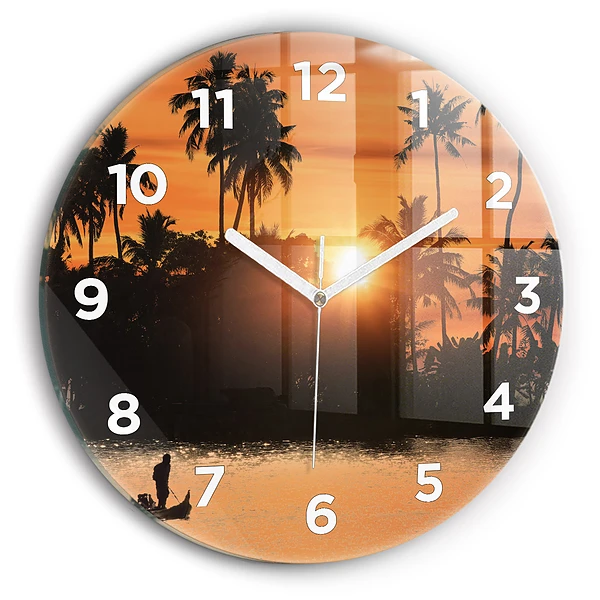 Wanduhr glas rund Sonnenuntergang Palmen Urlaub